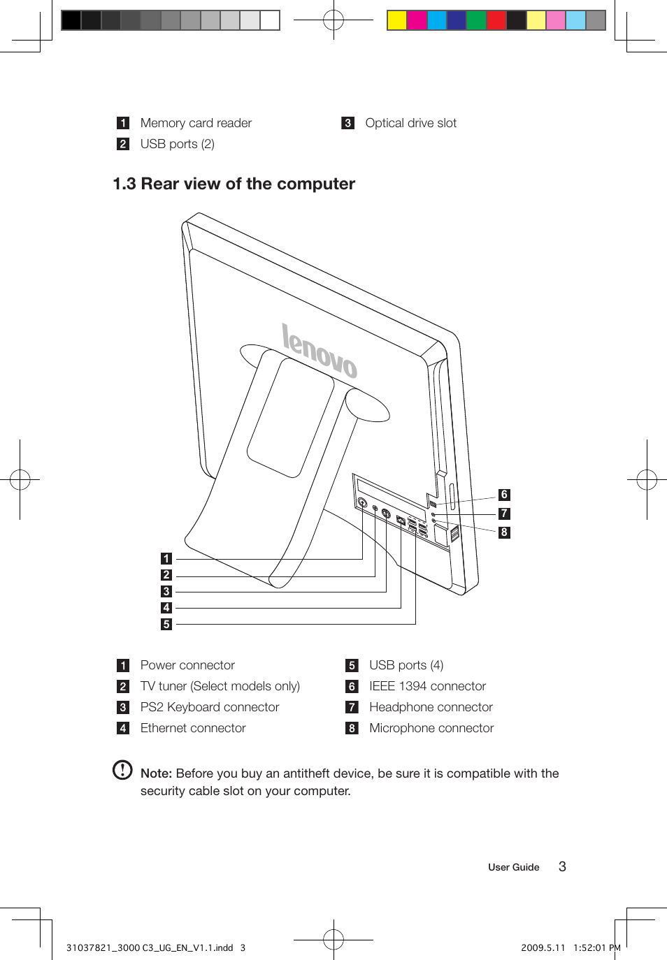 3 rear view of the computer | Lenovo 3000 C305 All-In-One User Manual | Page 8 / 41