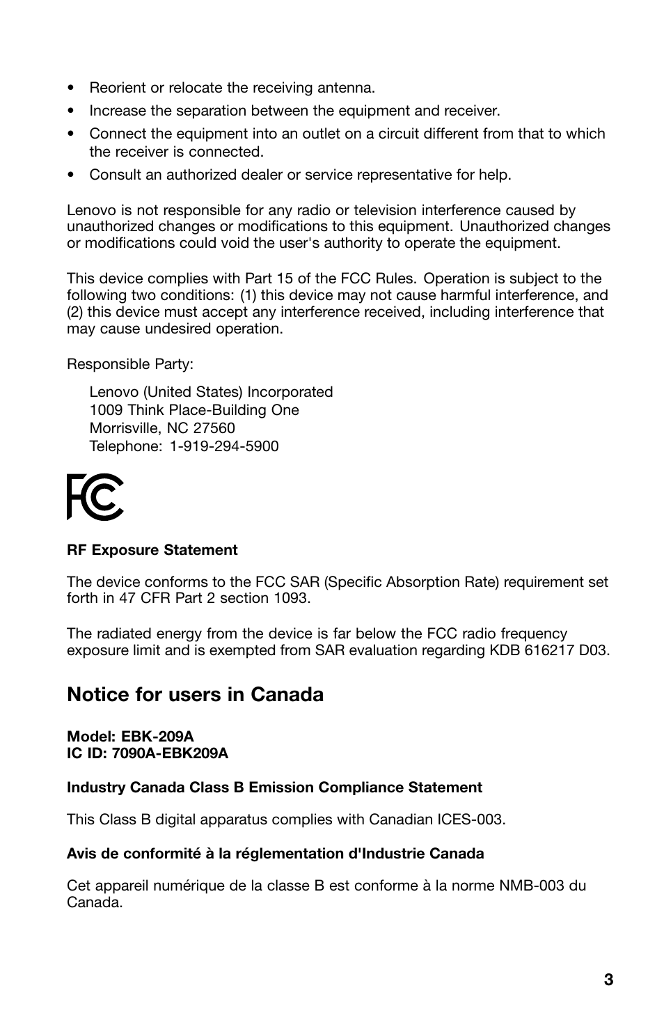 Notice for users in canada | Lenovo ThinkPad Tablet 2 User Manual | Page 3 / 10