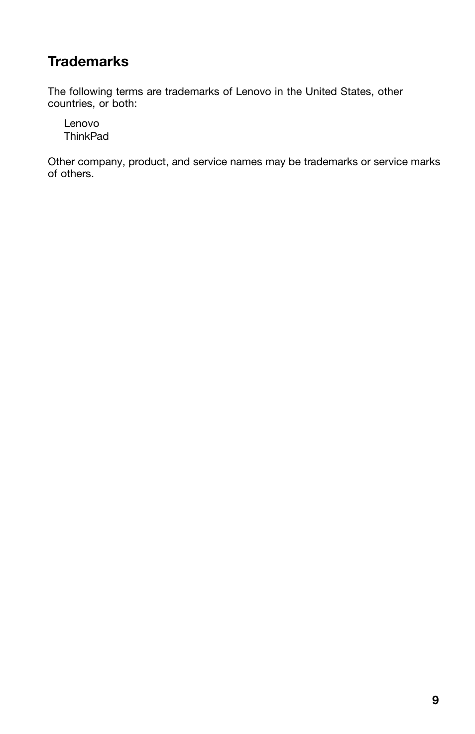 Trademarks | Lenovo ThinkPad Tablet 2 User Manual | Page 9 / 10