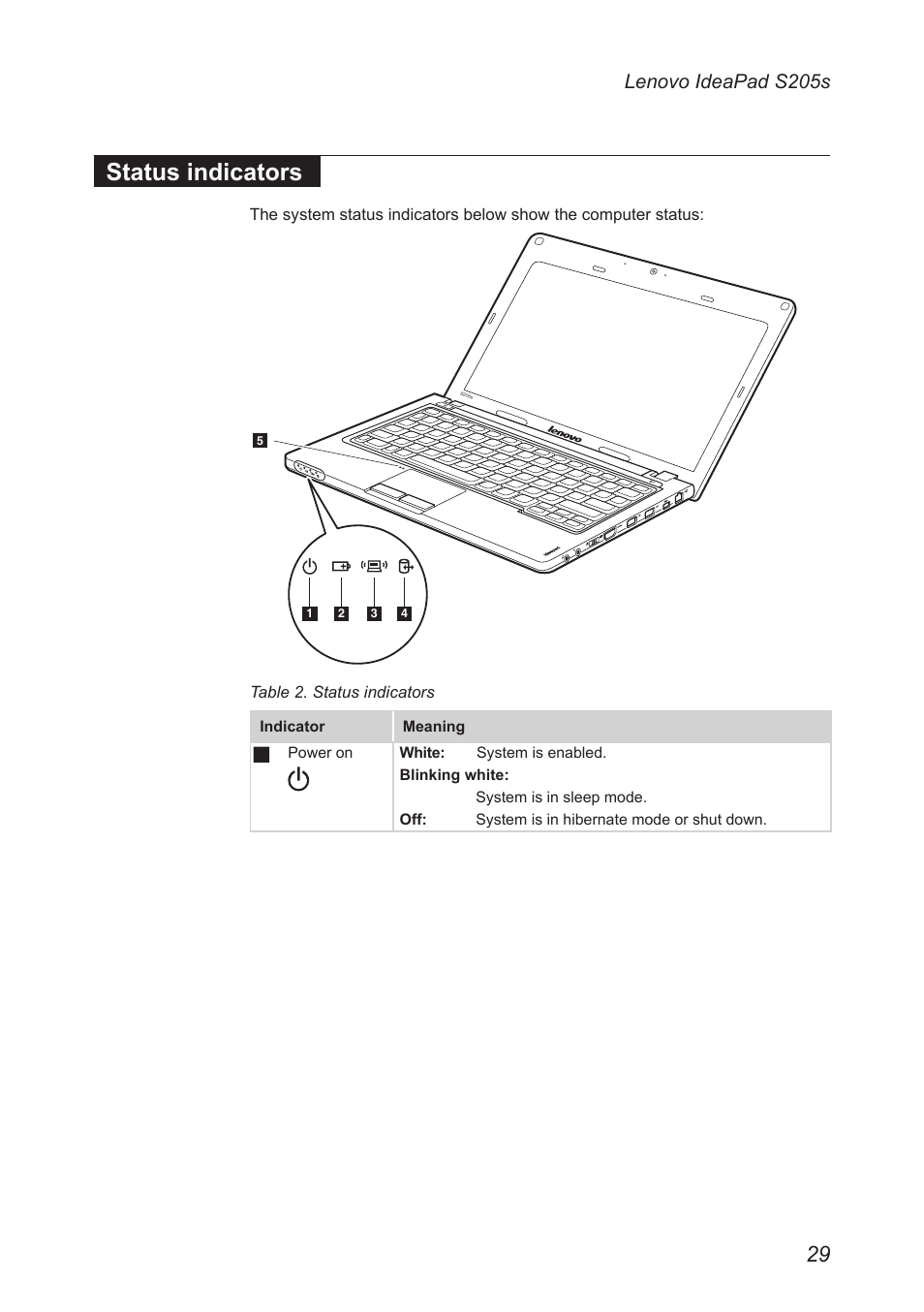 Status indicators, Lenovo ideapad s205s | Lenovo IdeaPad S205s User Manual | Page 33 / 79