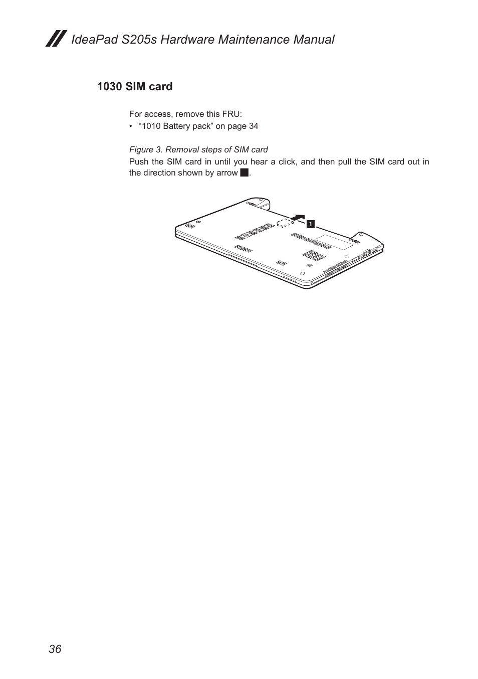 1030 sim card, Ideapad s205s hardware maintenance manual | Lenovo IdeaPad S205s User Manual | Page 40 / 79