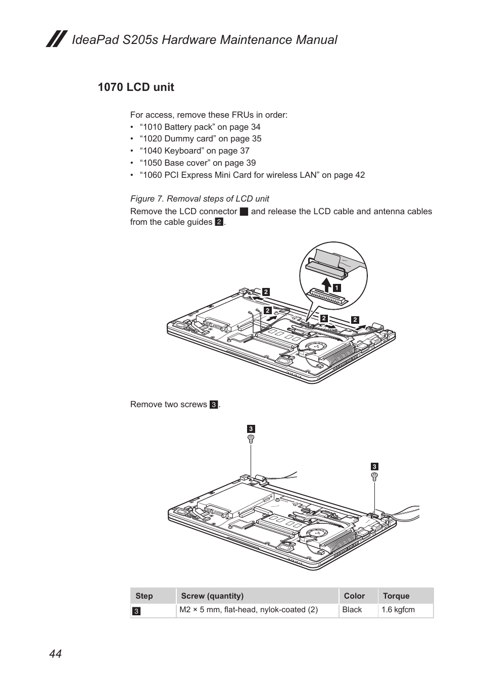 1070 lcd unit, Ideapad s205s hardware maintenance manual | Lenovo IdeaPad S205s User Manual | Page 48 / 79