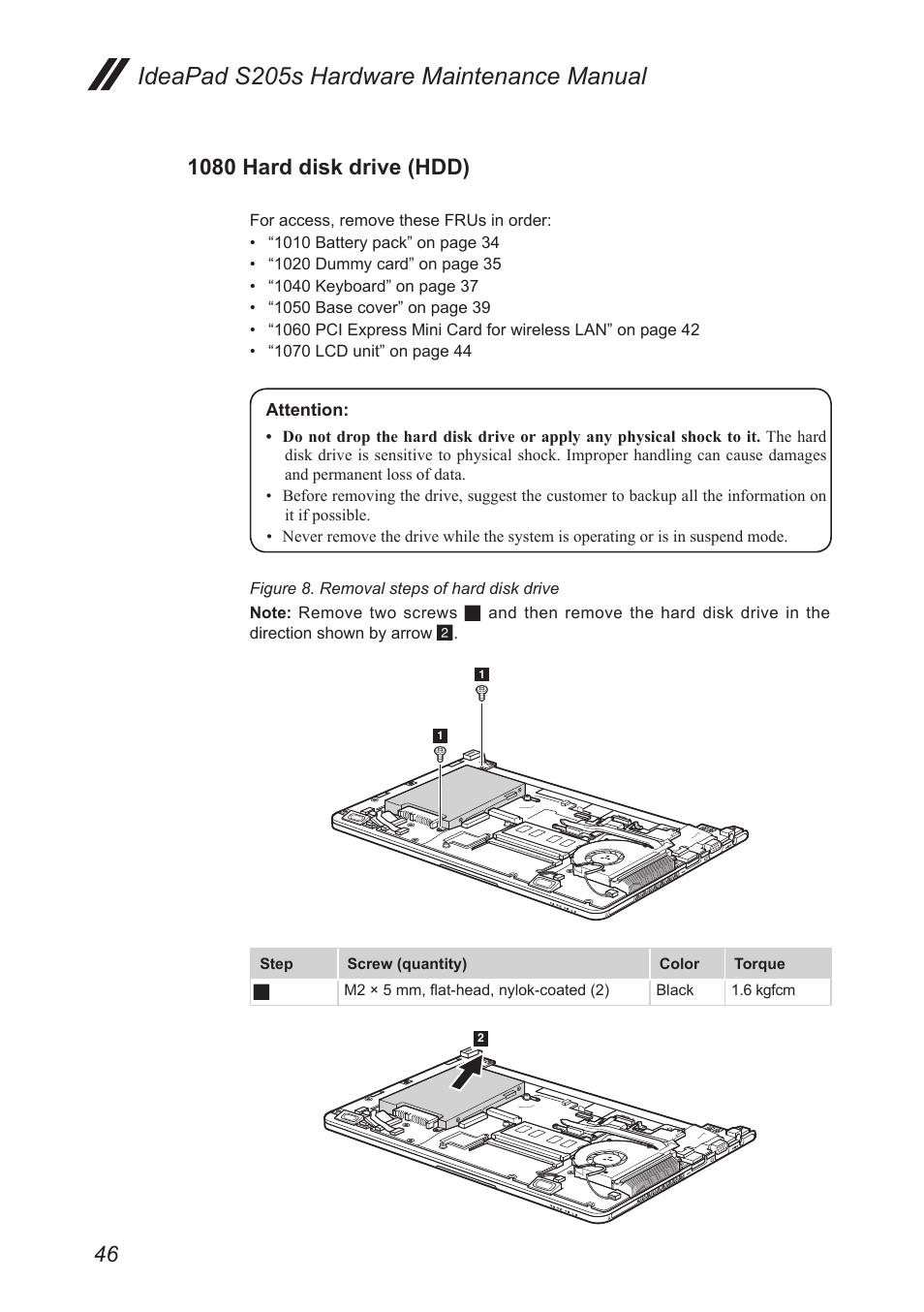 1080 hard disk drive (hdd), Ideapad s205s hardware maintenance manual | Lenovo IdeaPad S205s User Manual | Page 50 / 79