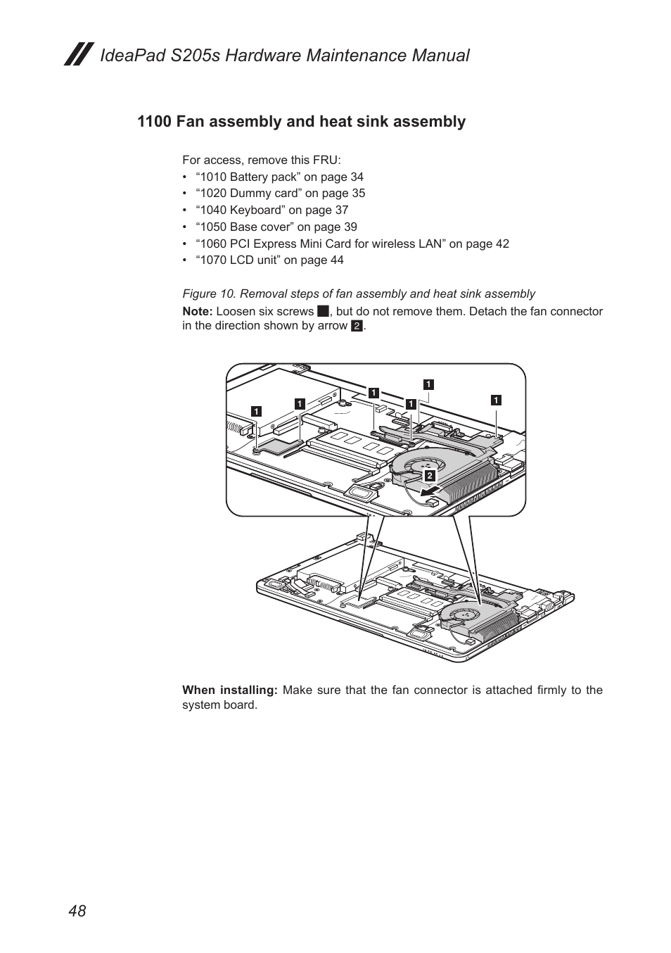 1100 fan assembly and heat sink assembly, Ideapad s205s hardware maintenance manual | Lenovo IdeaPad S205s User Manual | Page 52 / 79