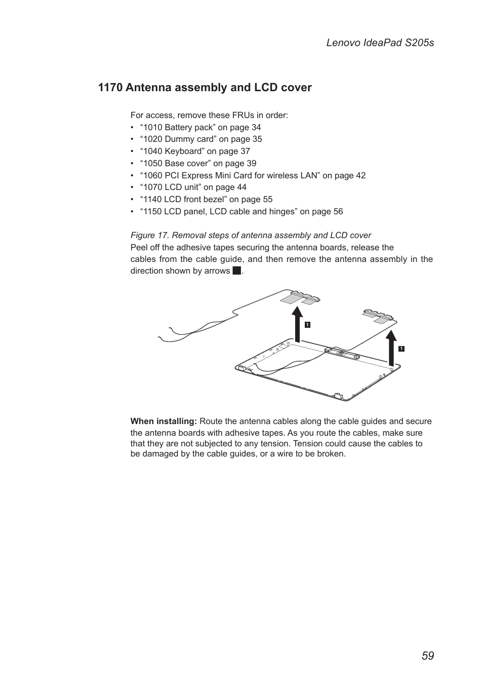 1170 antenna assembly and lcd cover | Lenovo IdeaPad S205s User Manual | Page 63 / 79