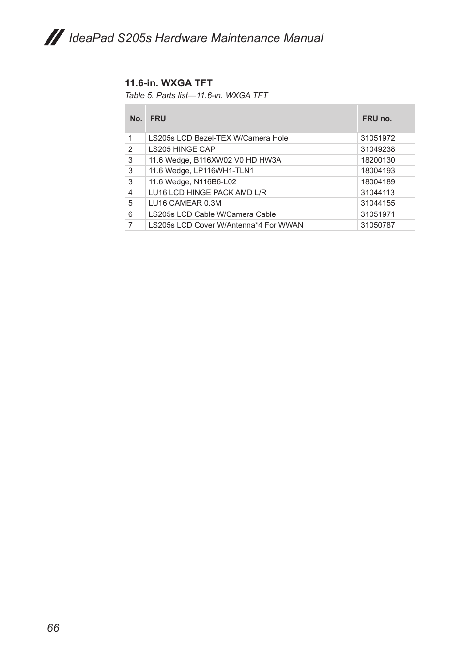 Ideapad s205s hardware maintenance manual, In. wxga tft | Lenovo IdeaPad S205s User Manual | Page 70 / 79