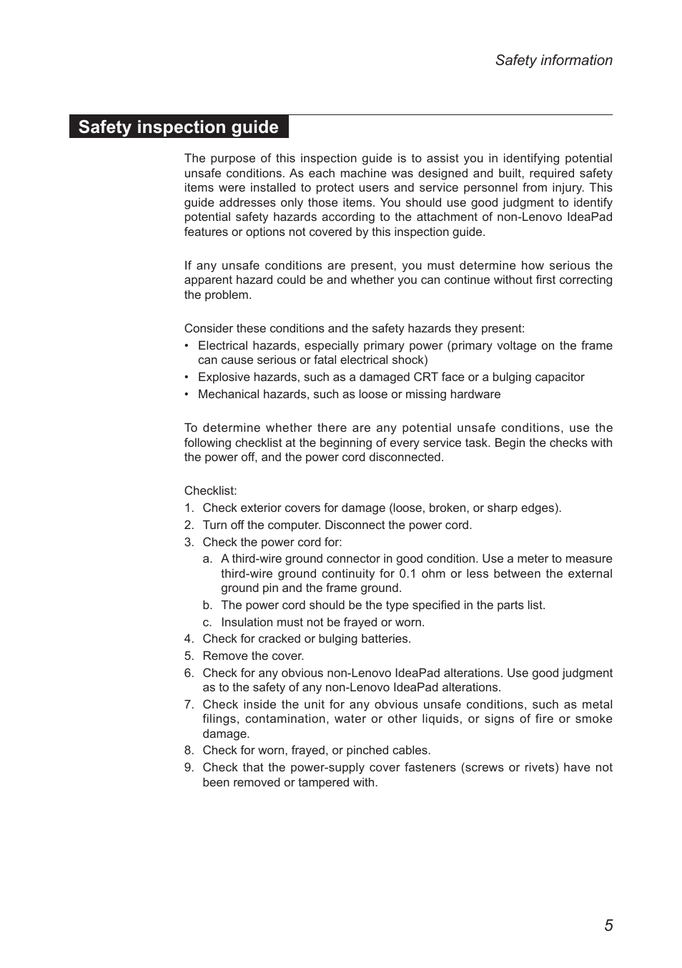 Safety inspection guide | Lenovo IdeaPad S205s User Manual | Page 9 / 79