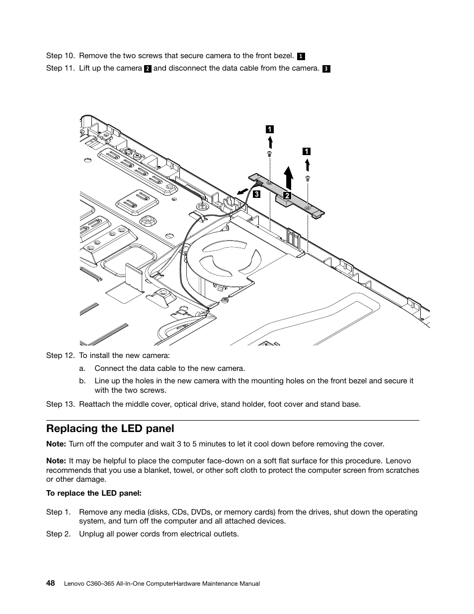 Replacing the led panel | Lenovo C365 All-in-One User Manual | Page 54 / 61