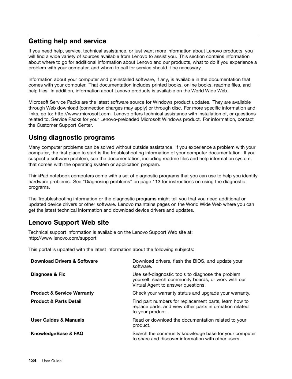 Getting help and service, Using diagnostic programs, Lenovo support web site | Lenovo ThinkPad Edge E525 User Manual | Page 152 / 168