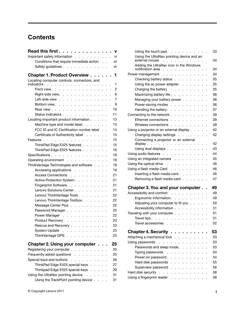 Lenovo ThinkPad Edge E525 User Manual | Page 3 / 168