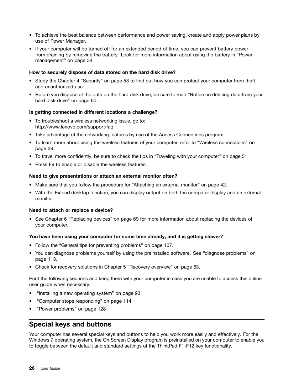 Special keys and buttons | Lenovo ThinkPad Edge E525 User Manual | Page 44 / 168