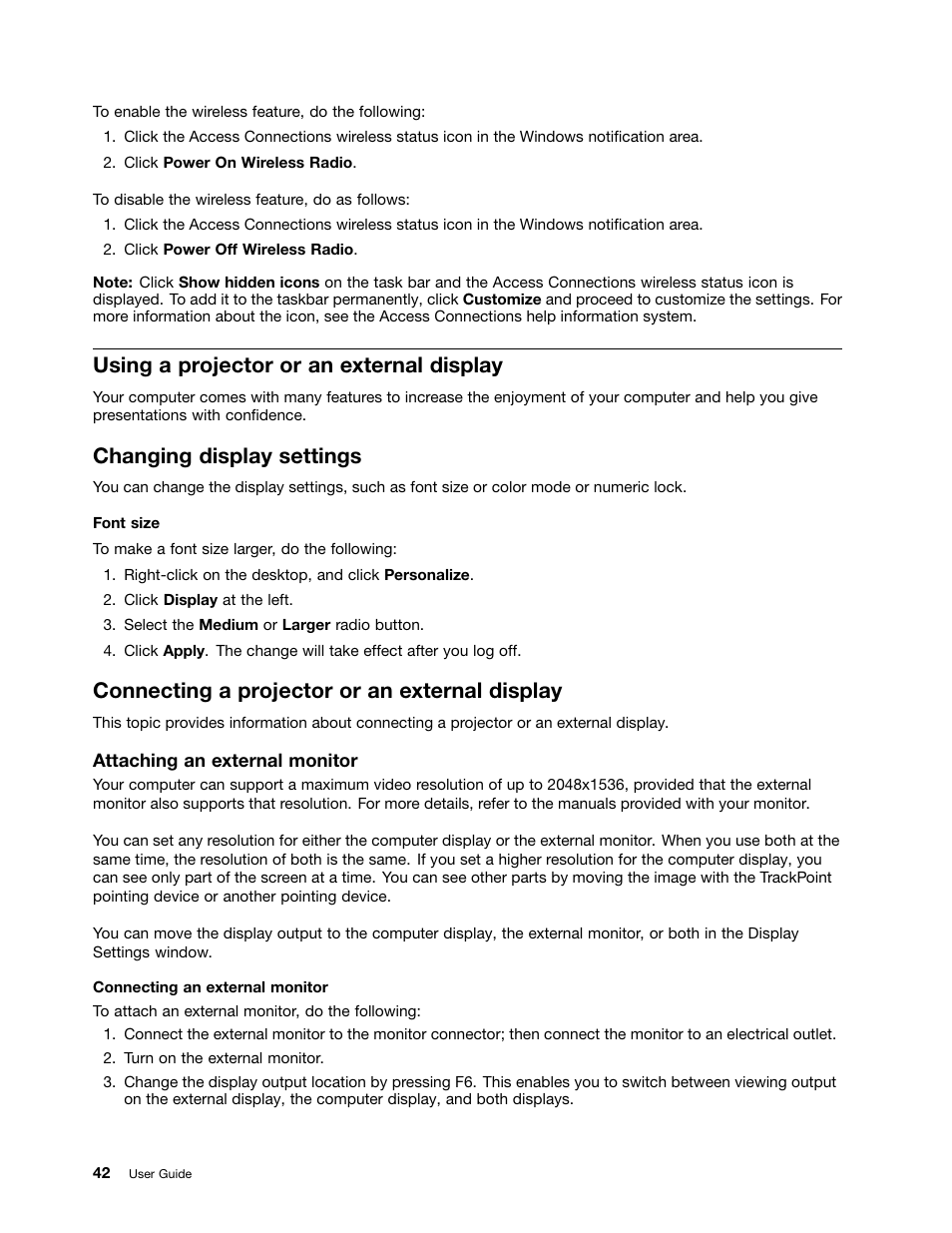 Using a projector or an external display, Changing display settings, Connecting a projector or an external display | Lenovo ThinkPad Edge E525 User Manual | Page 60 / 168