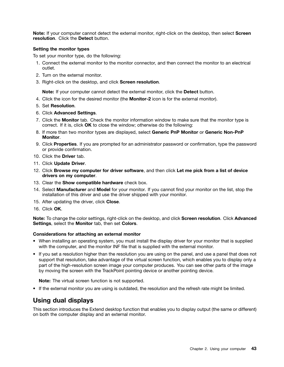 Using dual displays | Lenovo ThinkPad Edge E525 User Manual | Page 61 / 168
