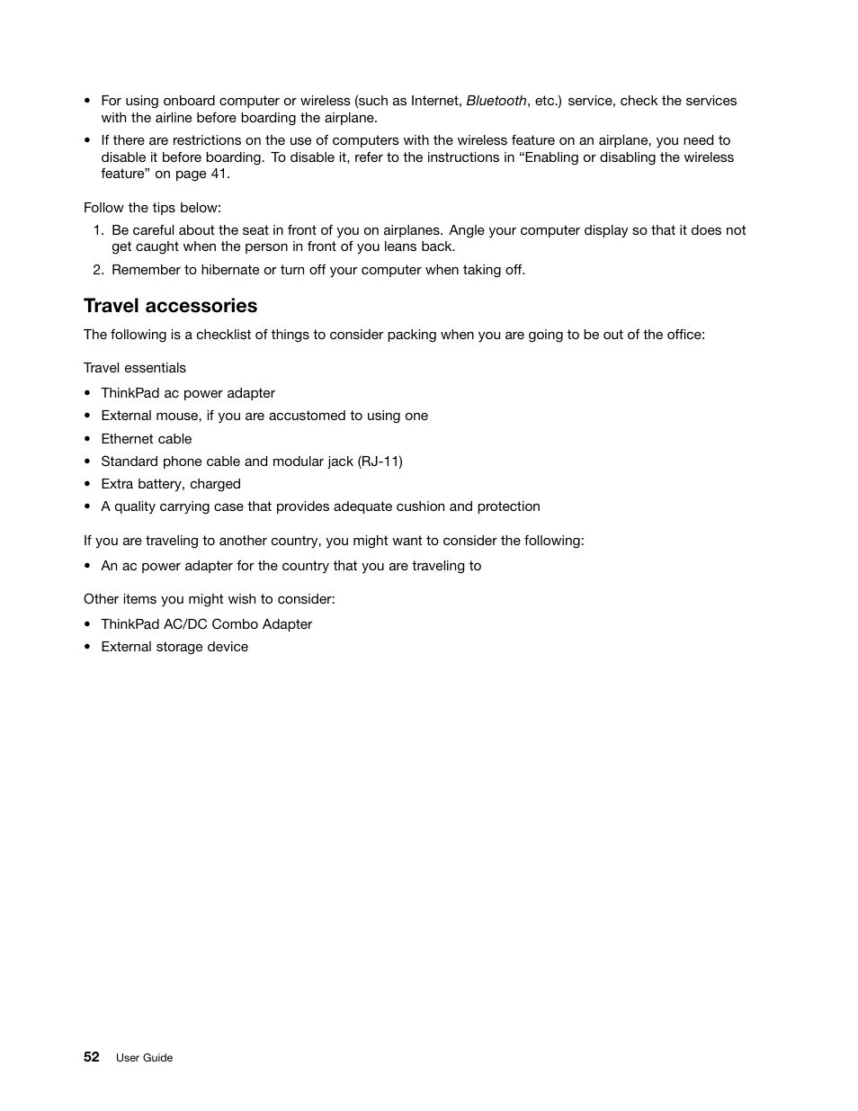 Travel accessories | Lenovo ThinkPad Edge E525 User Manual | Page 70 / 168