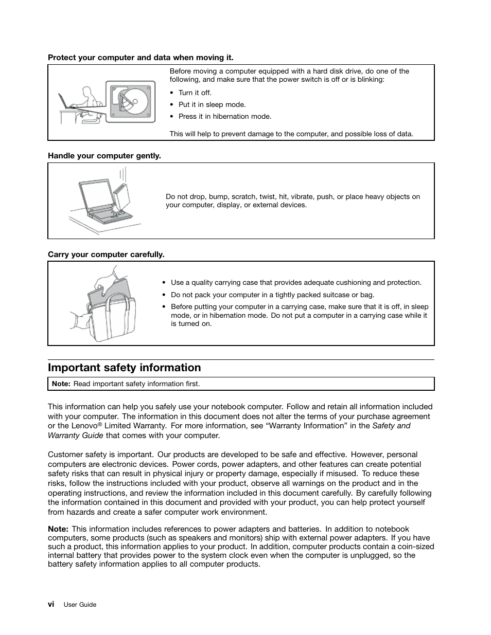 Important safety information | Lenovo ThinkPad Edge E525 User Manual | Page 8 / 168