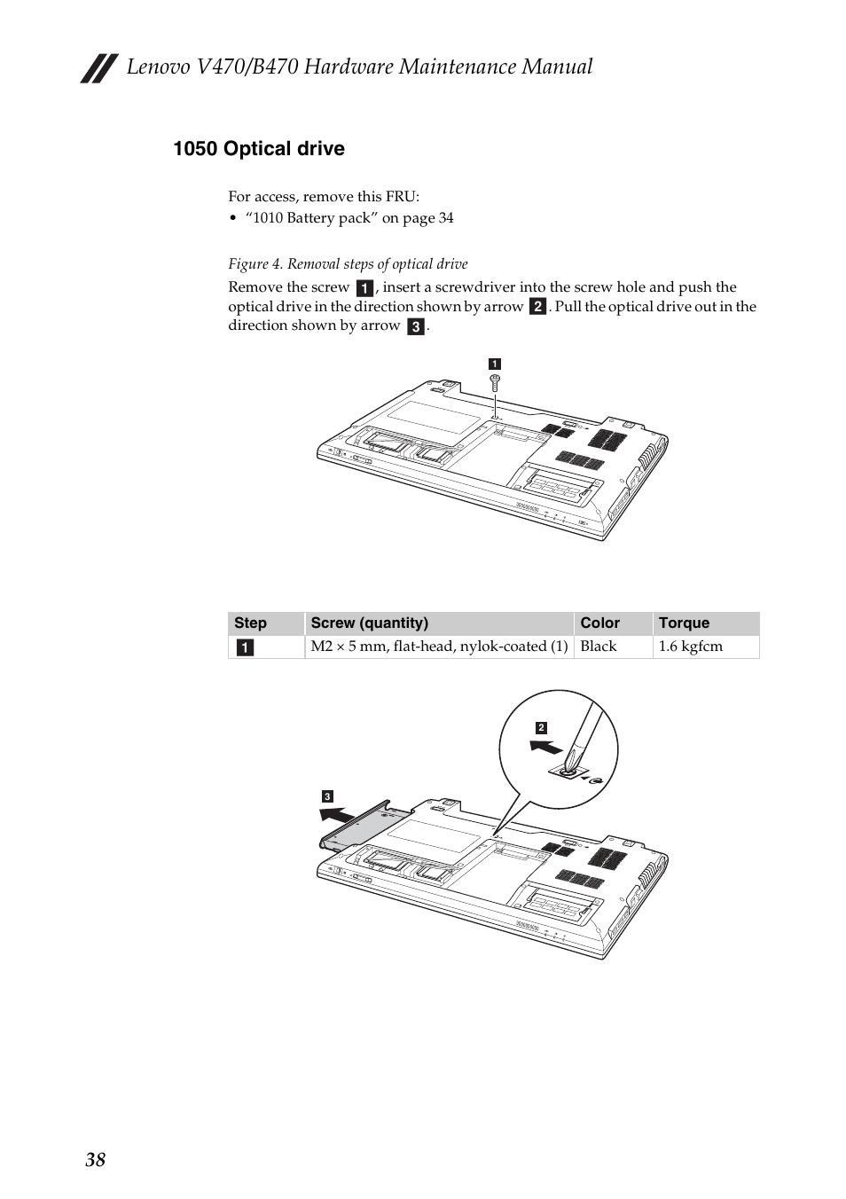 1050 optical drive | Lenovo V470 Notebook User Manual | Page 42 / 91
