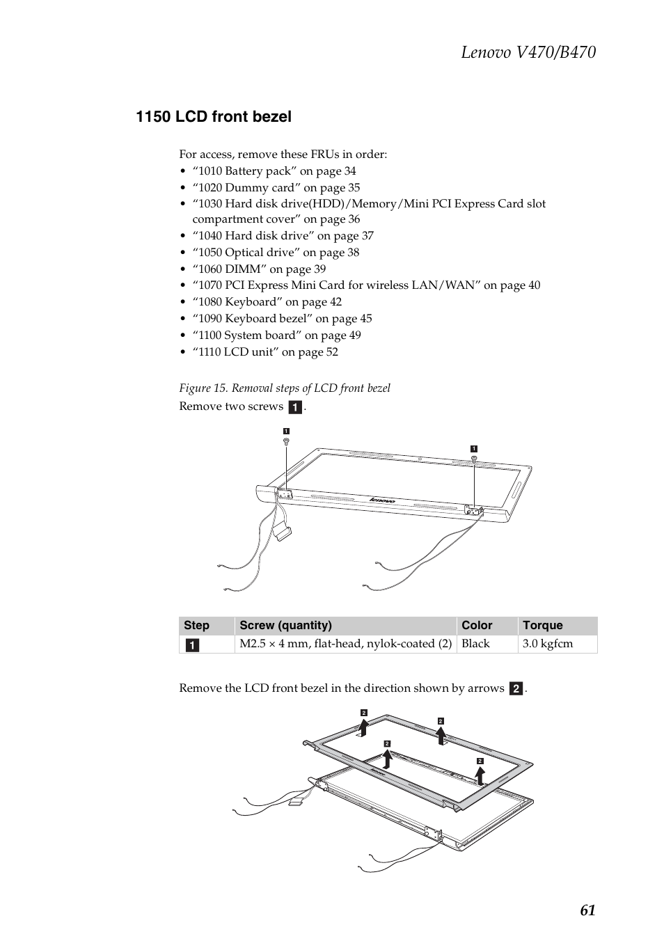 1150 lcd front bezel | Lenovo V470 Notebook User Manual | Page 65 / 91