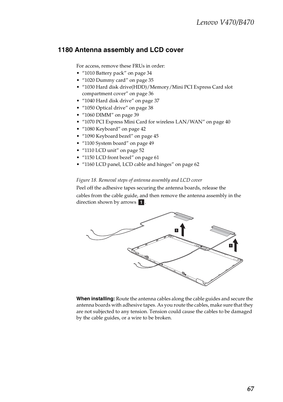 1180 antenna assembly and lcd cover | Lenovo V470 Notebook User Manual | Page 71 / 91
