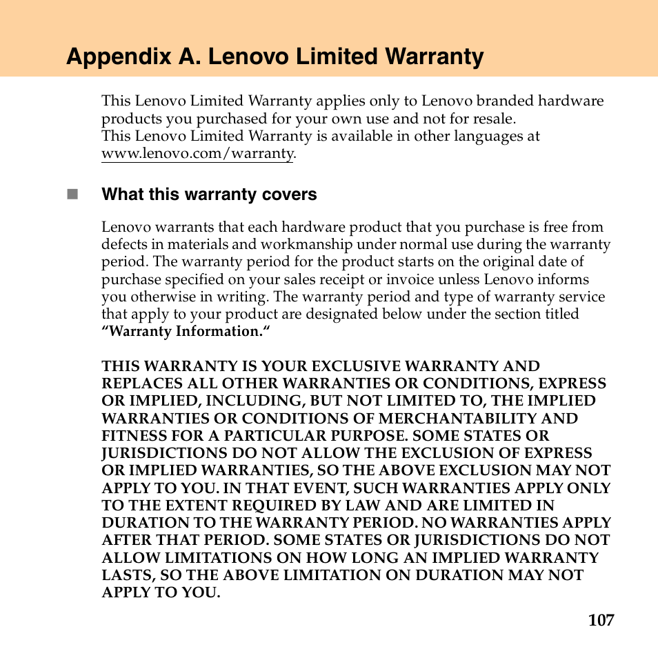 Appendix a. lenovo limited warranty | Lenovo IdeaPad S10 FR User Manual | Page 115 / 154