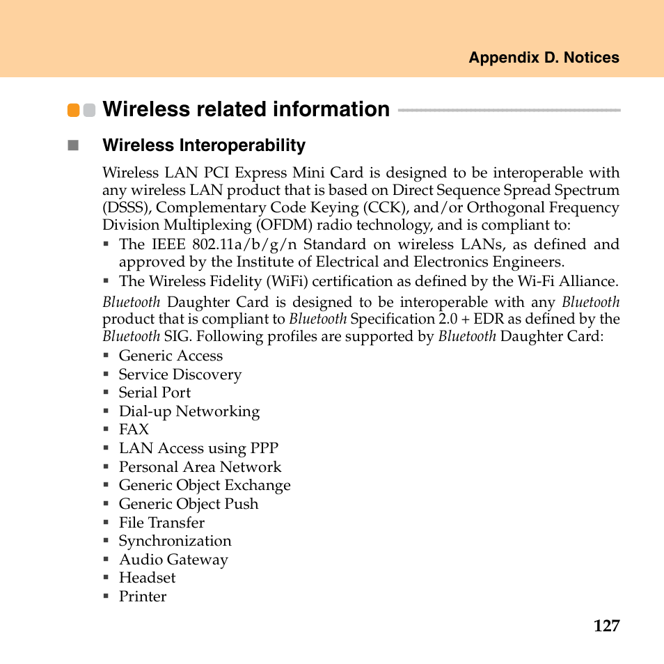 Wireless related information | Lenovo IdeaPad S10 FR User Manual | Page 135 / 154