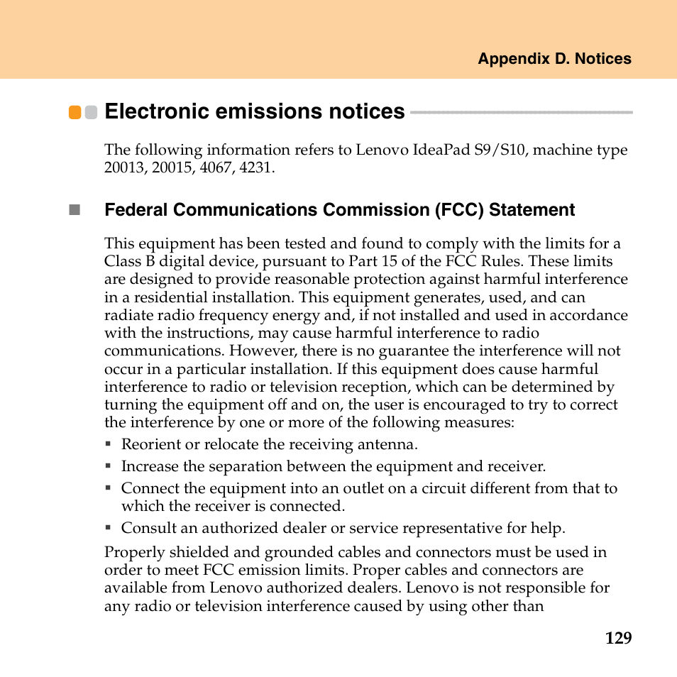 Electronic emissions notices | Lenovo IdeaPad S10 FR User Manual | Page 137 / 154