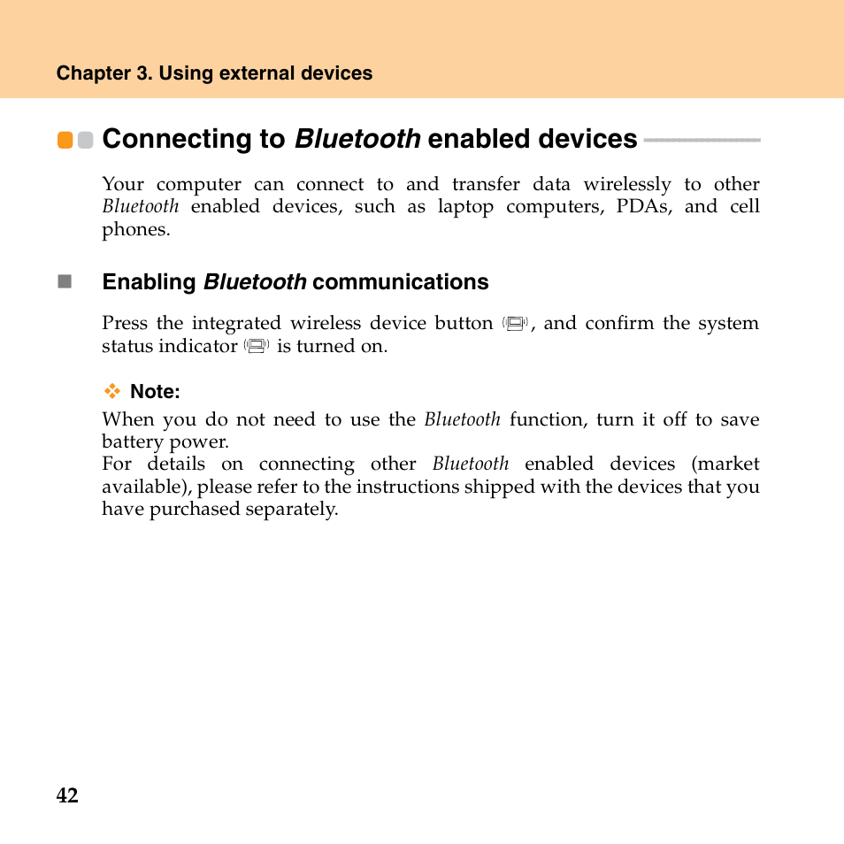 Connecting to bluetooth enabled devices | Lenovo IdeaPad S10 FR User Manual | Page 50 / 154