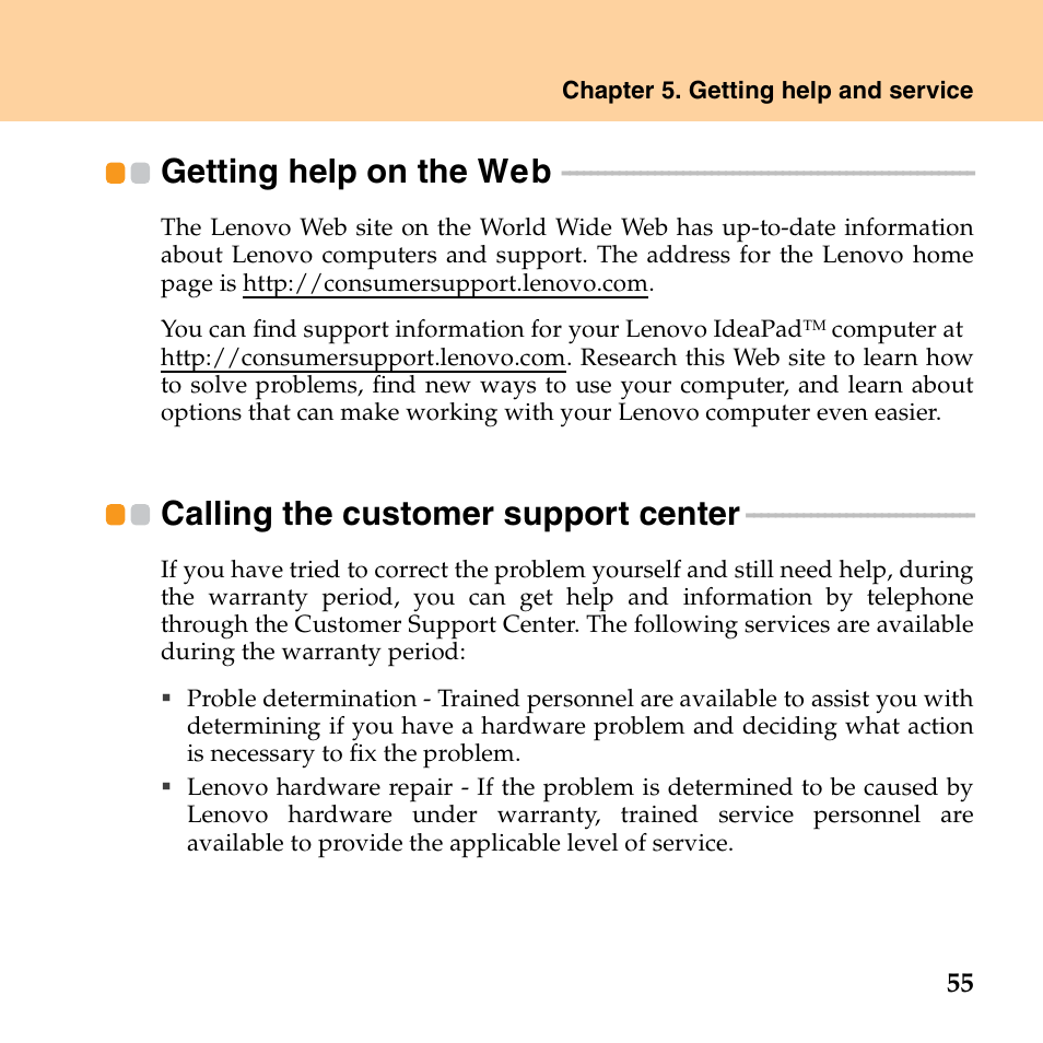 Getting help on the web, Calling the customer support center | Lenovo IdeaPad S10 FR User Manual | Page 63 / 154