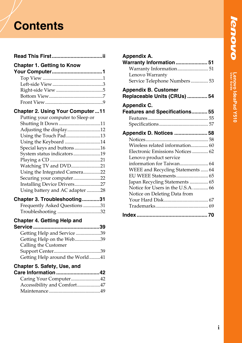 Lenovo IdeaPad Y510 User Manual | Page 3 / 77