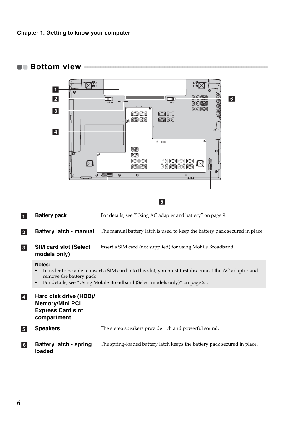 Bottom view | Lenovo V560 Notebook User Manual | Page 10 / 60