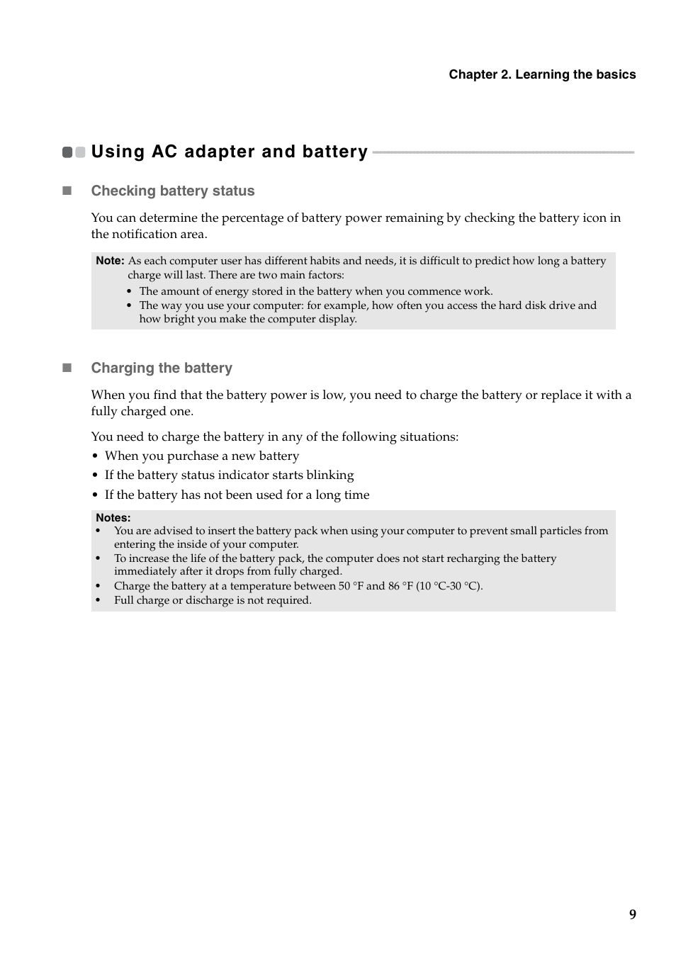 Using ac adapter and battery | Lenovo V560 Notebook User Manual | Page 13 / 60