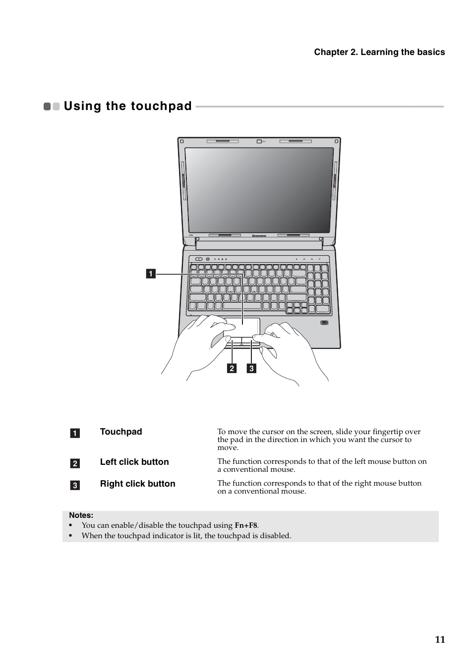 Using the touchpad | Lenovo V560 Notebook User Manual | Page 15 / 60