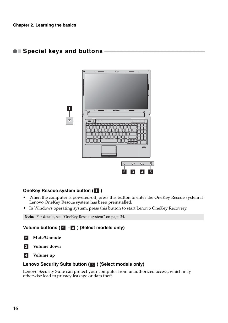 Special keys and buttons | Lenovo V560 Notebook User Manual | Page 20 / 60