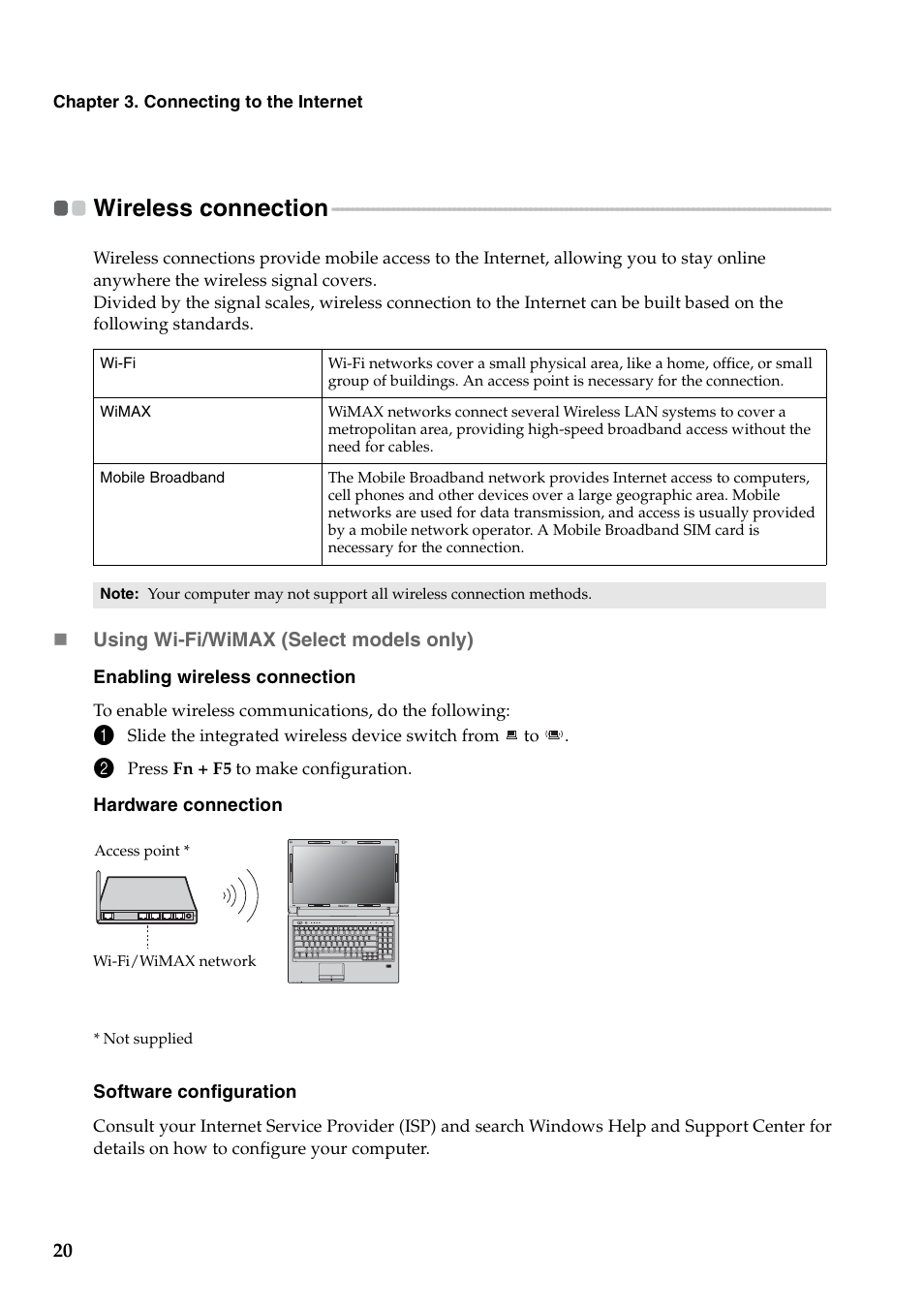 Wireless connection | Lenovo V560 Notebook User Manual | Page 24 / 60