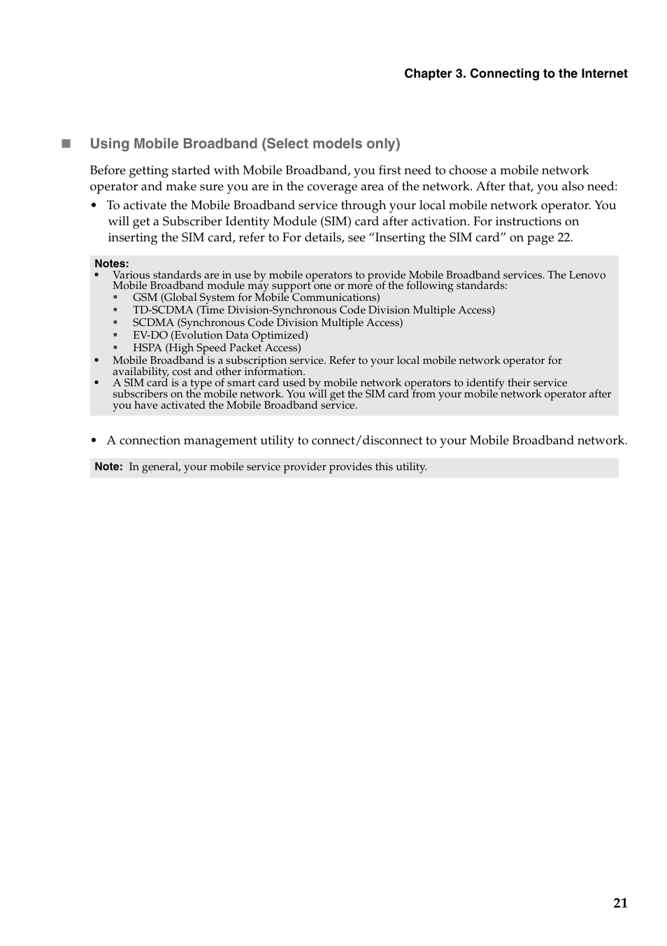 21  using mobile broadband (select models only) | Lenovo V560 Notebook User Manual | Page 25 / 60