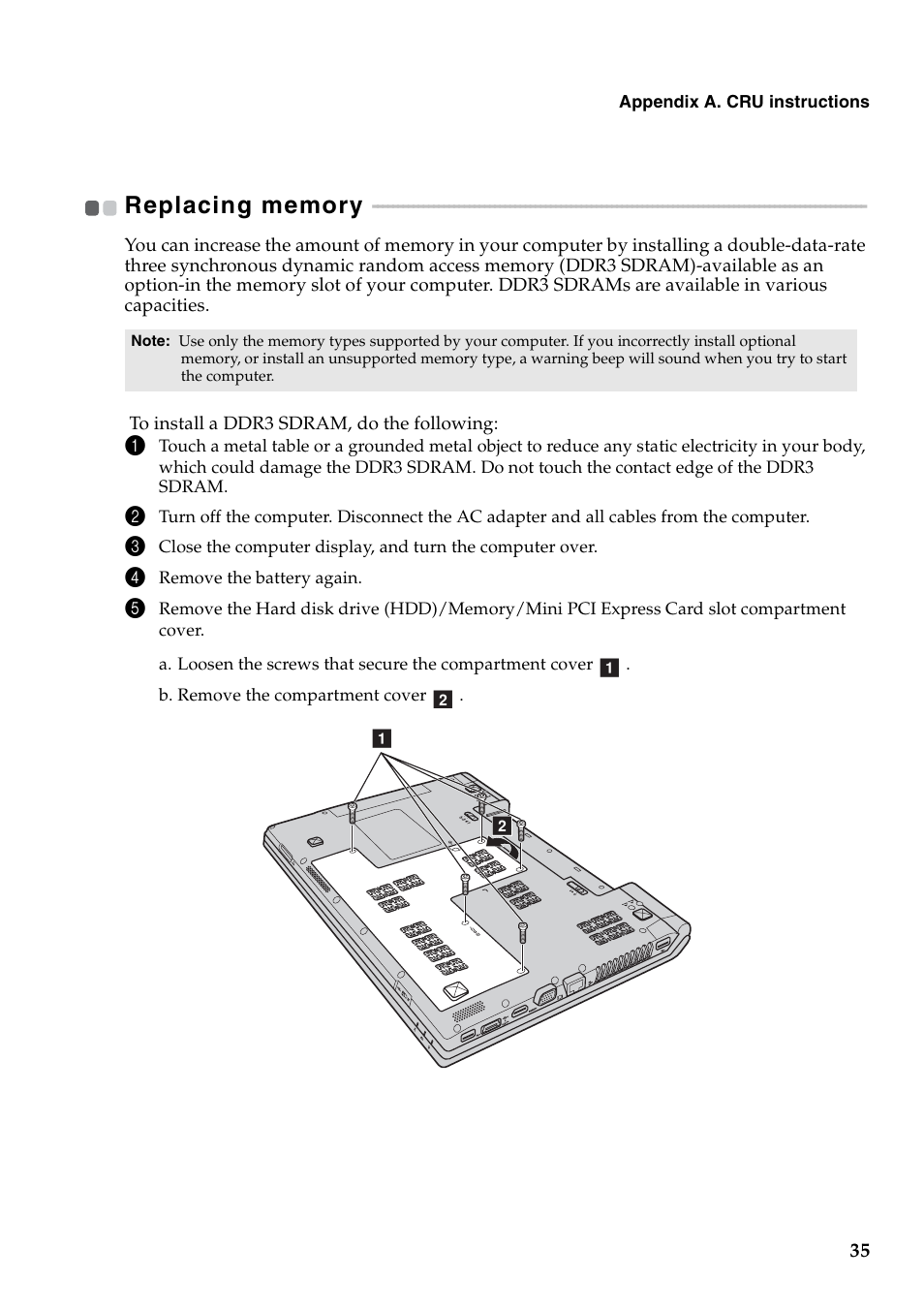 Replacing memory | Lenovo V560 Notebook User Manual | Page 39 / 60