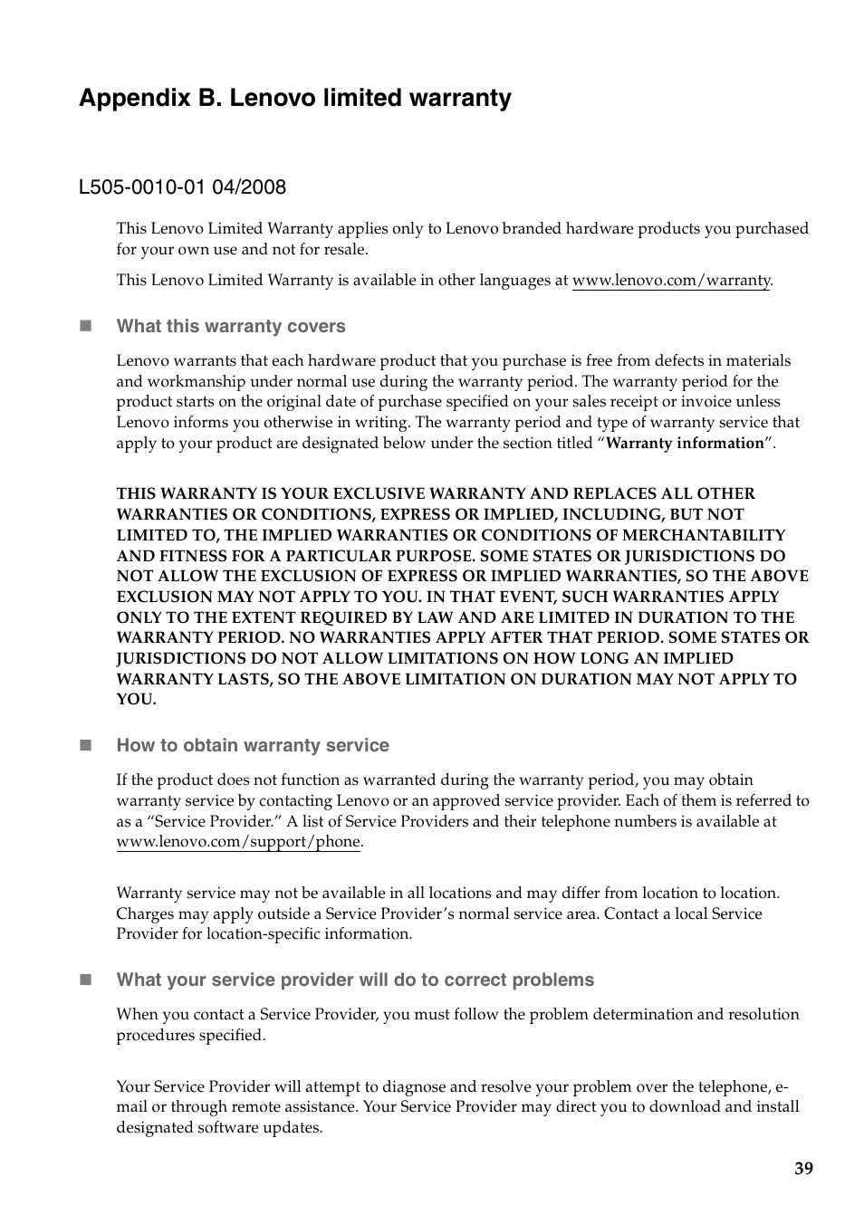 Appendix b. lenovo limited warranty | Lenovo V560 Notebook User Manual | Page 43 / 60