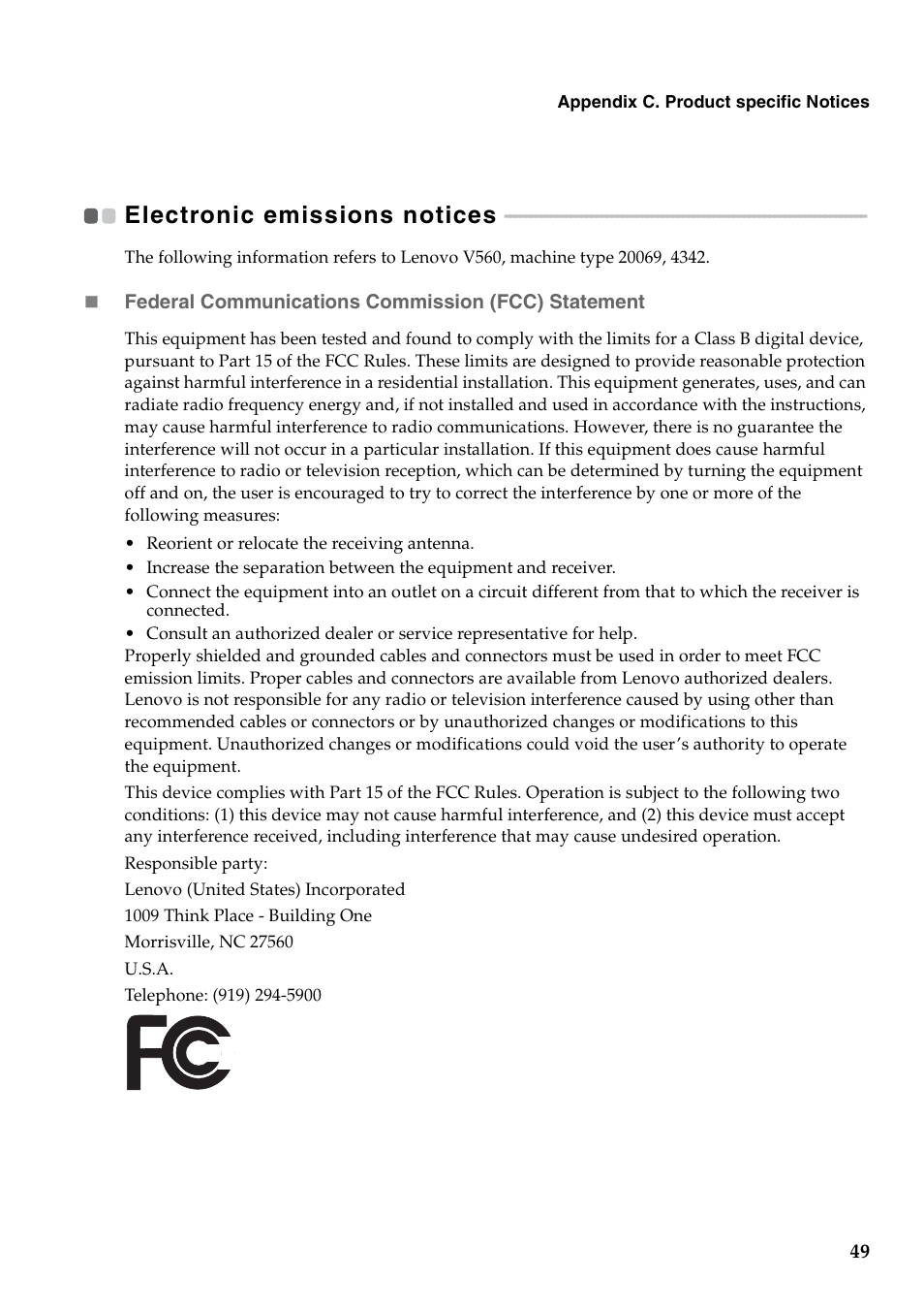 Electronic emissions notices | Lenovo V560 Notebook User Manual | Page 53 / 60