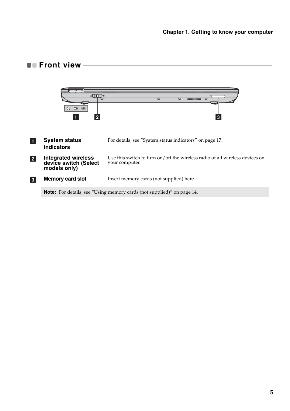 Front view | Lenovo V560 Notebook User Manual | Page 9 / 60