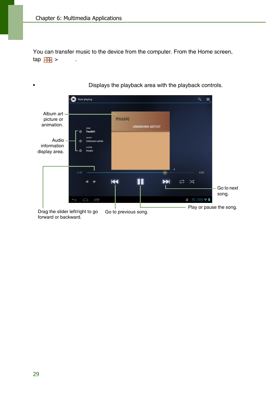 3 using music player, Music screen | Lenovo S2109 Tablet User Manual | Page 32 / 56