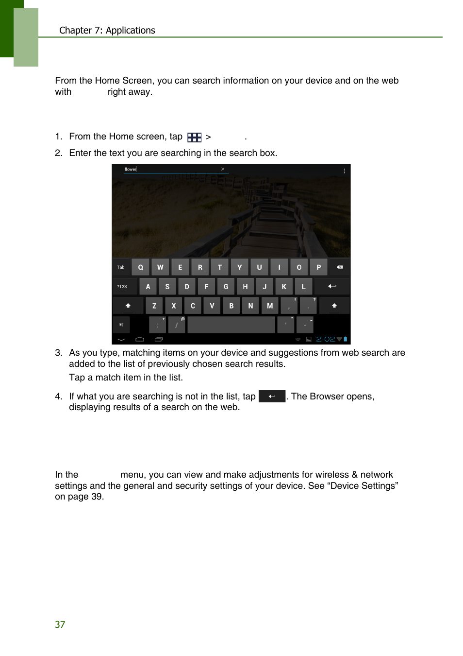 11 search, Searching information by entering text, 12 settings | Lenovo S2109 Tablet User Manual | Page 40 / 56