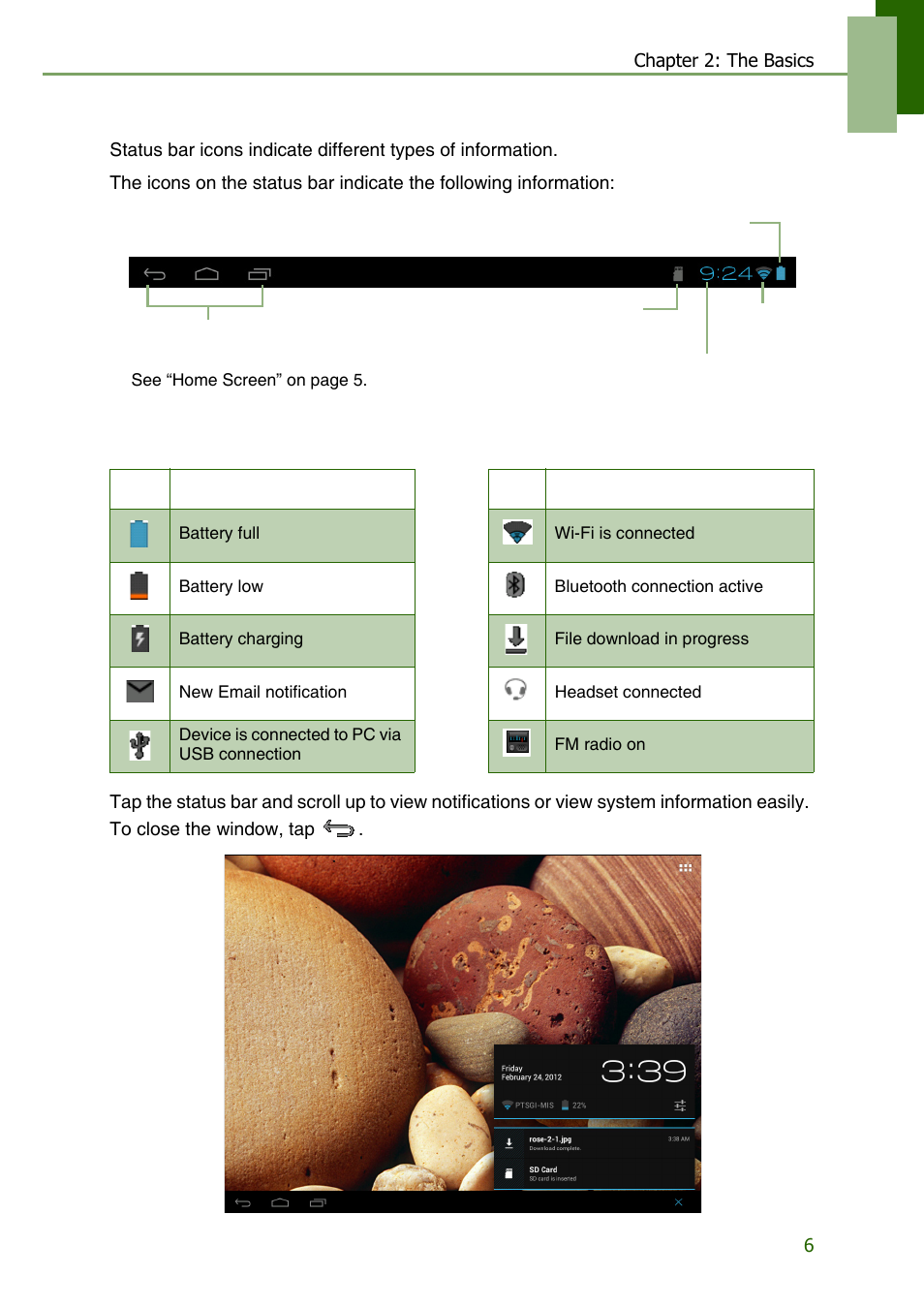 Status bar icons | Lenovo S2109 Tablet User Manual | Page 9 / 56