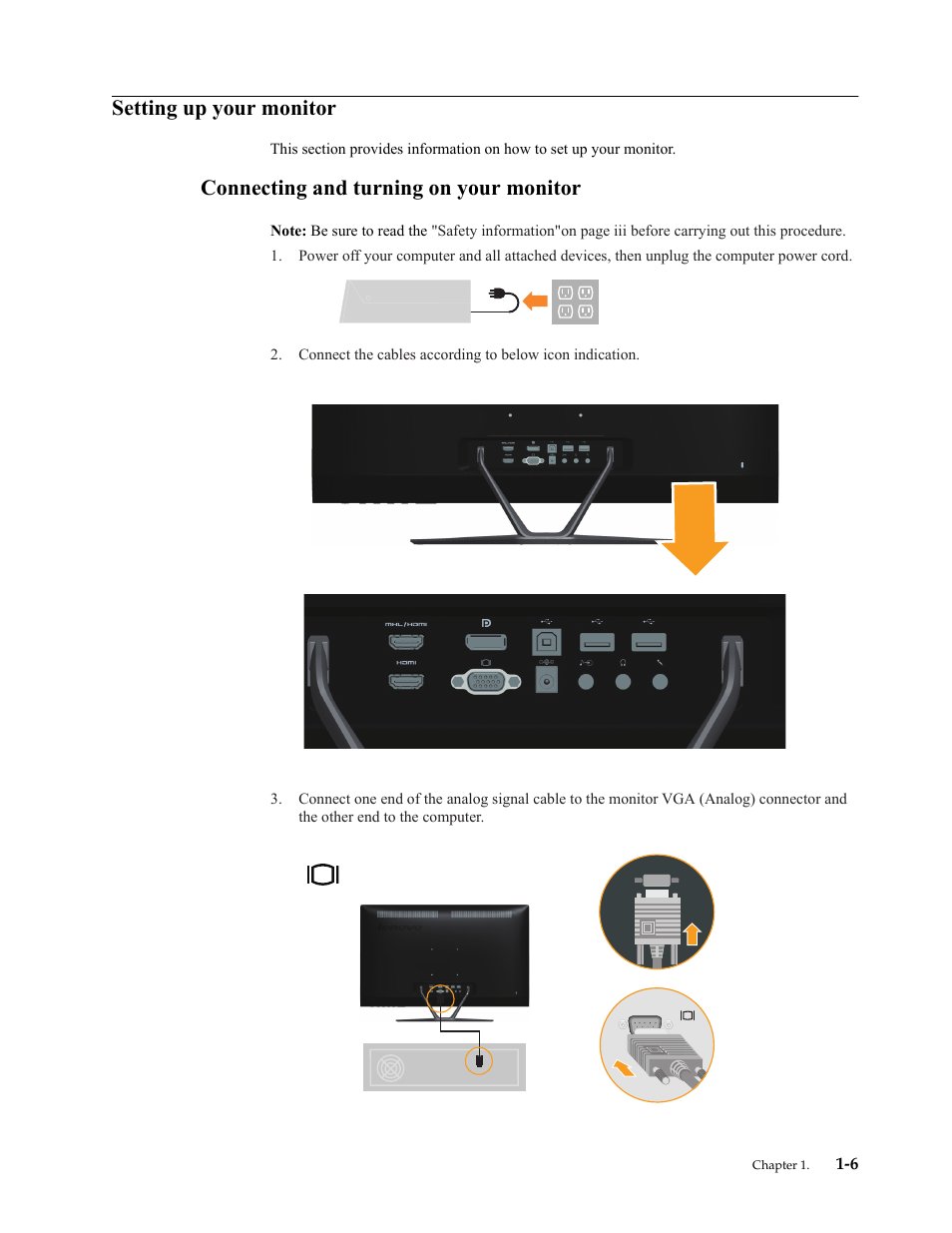Setting up your monitor, Connecting and turning on your monitor | Lenovo LI2821 Wide LCD Monitor User Manual | Page 10 / 40