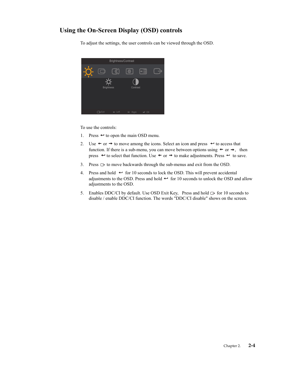 Using the on-screen display (osd) controls, Using the on-screen display (osd) controls -4 | Lenovo LI2821 Wide LCD Monitor User Manual | Page 18 / 40