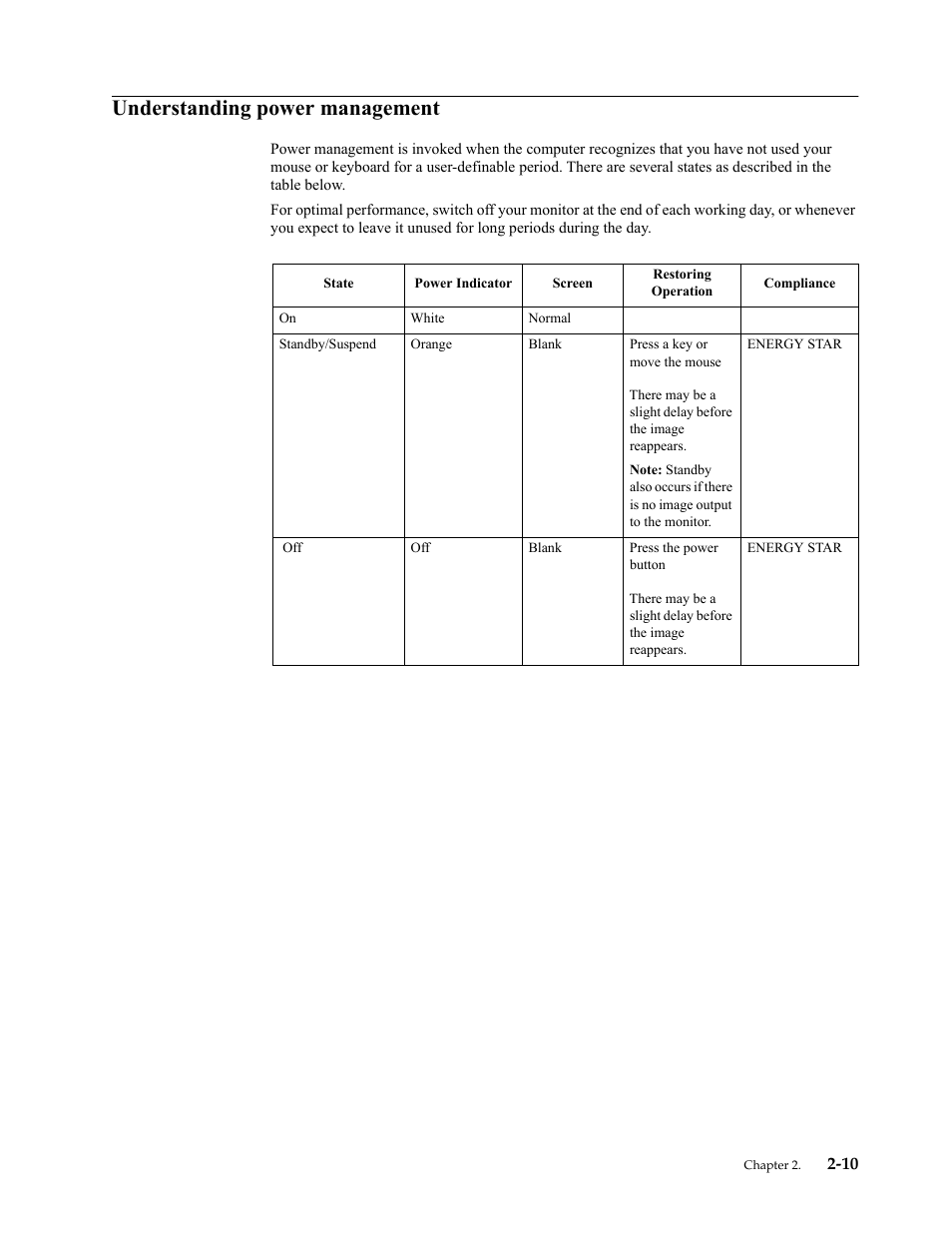 Understanding power management | Lenovo LI2821 Wide LCD Monitor User Manual | Page 24 / 40