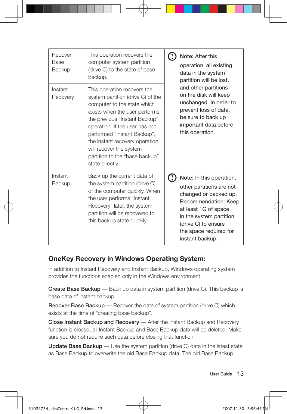 Onekey recovery in windows operating system | Lenovo IdeaCentre K200 User Manual | Page 18 / 39