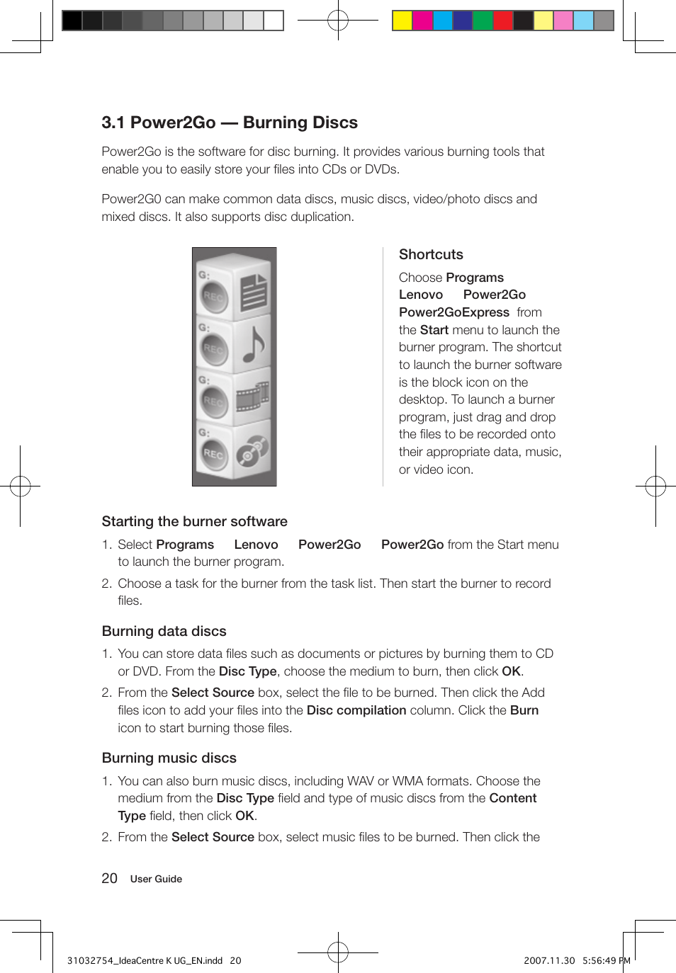 1 power2go — burning discs | Lenovo IdeaCentre K200 User Manual | Page 25 / 39