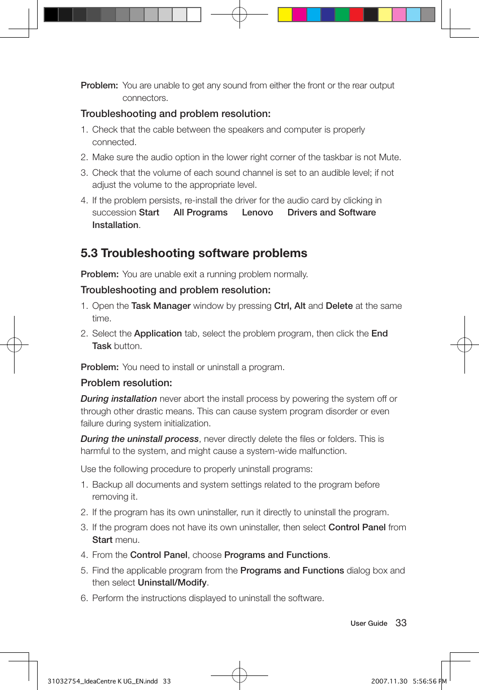 3 troubleshooting software problems | Lenovo IdeaCentre K200 User Manual | Page 38 / 39