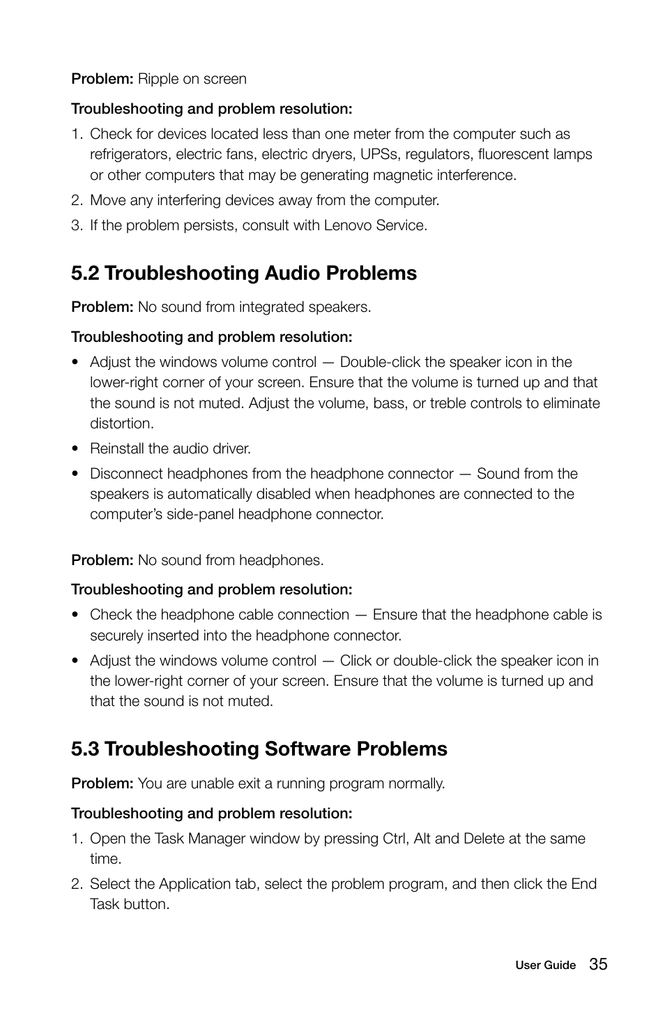 2 troubleshooting audio problems, 3 troubleshooting software problems, C troubleshooting audio problems | Lenovo IdeaCentre B520e User Manual | Page 40 / 49