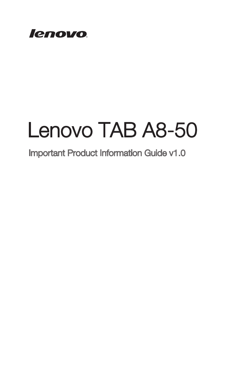 Lenovo A8-50 Tablet User Manual | 21 pages