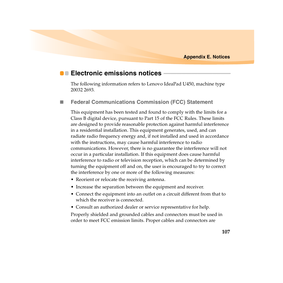 Electronic emissions notices | Lenovo IdeaPad U450 User Manual | Page 121 / 142